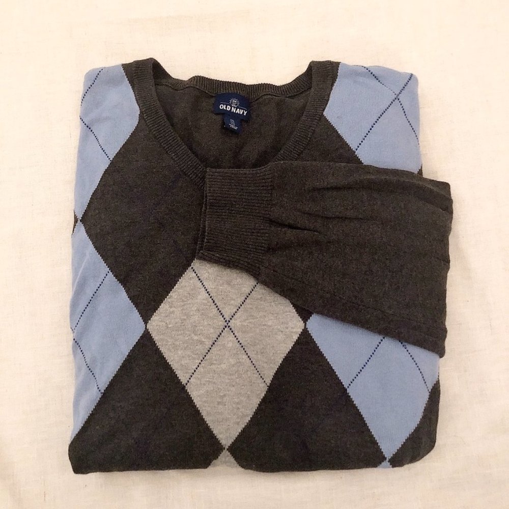 Vintage Blue and Grey Knit Sweater - Old Navy XXL